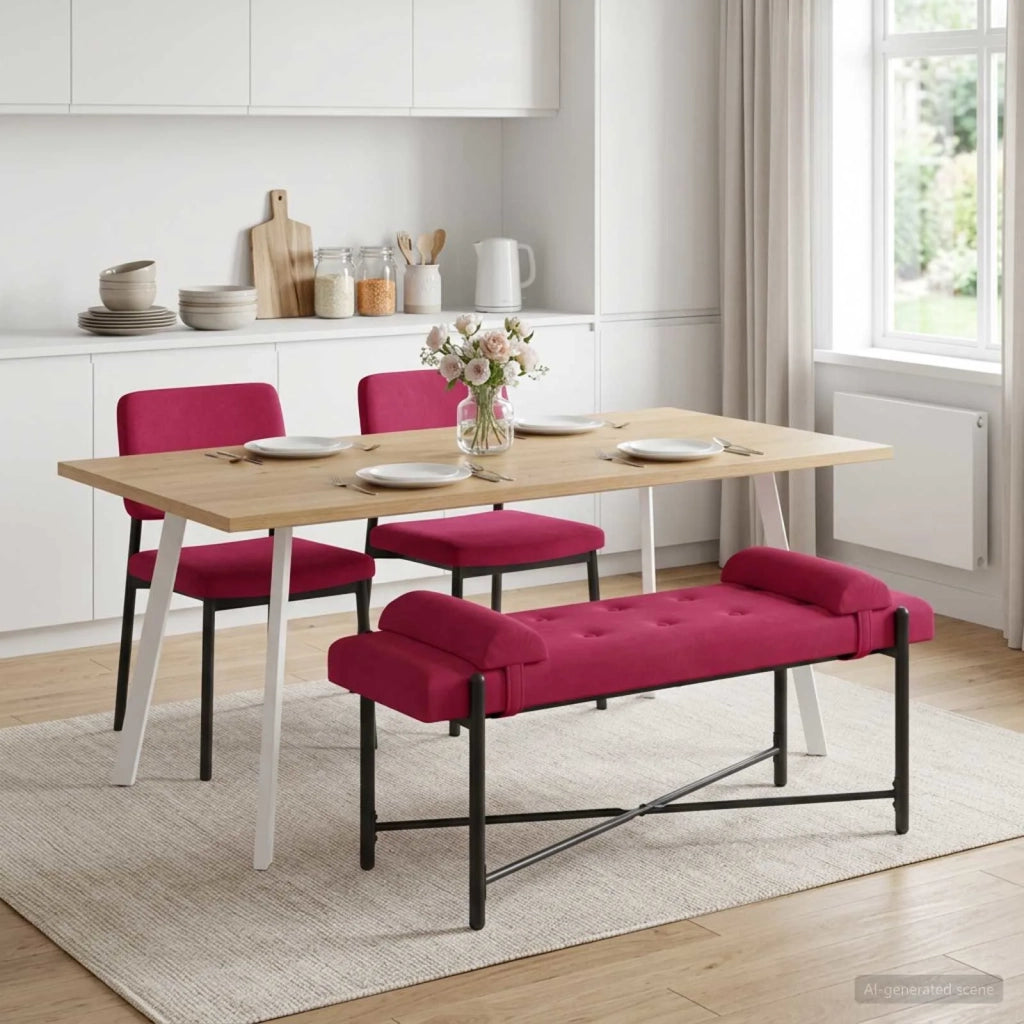 Panchina con bottoni e cuscini Rosso Vino 110 x 40 x 46 cm 42038390