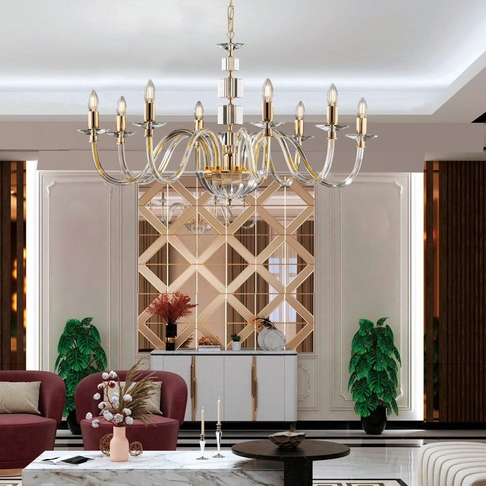 Lampadario Contemporaneo Franz Cristallo Metallo Oro 8 Luci E14
