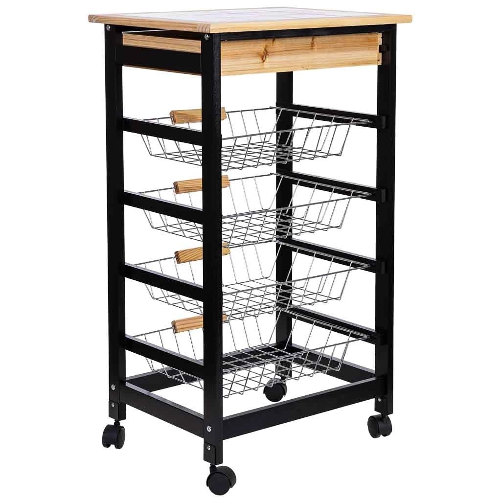 Carrello cucina in legno, 47x37x82h cm, nero