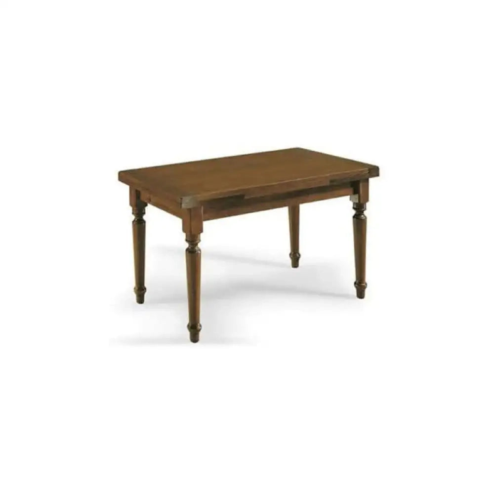 Tavolo arte povera con gambe tornite allungabile fino 220 in legno massello e mdf con rifinitura in noce 140x80x78 H