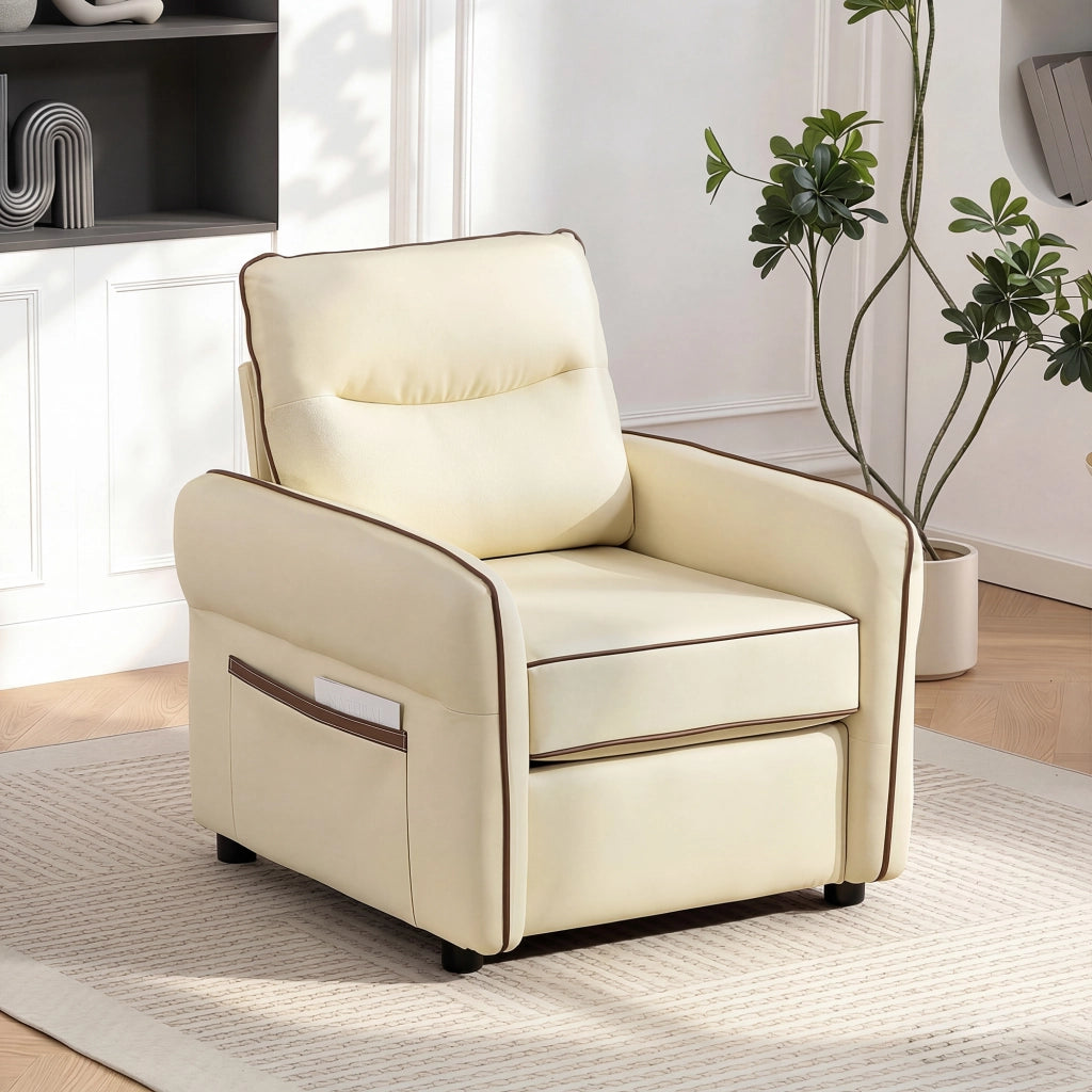 Poltrona Moderna Imbottita con Rivestimento in Similpelle Beige ¨C zephmum ¨C Beige