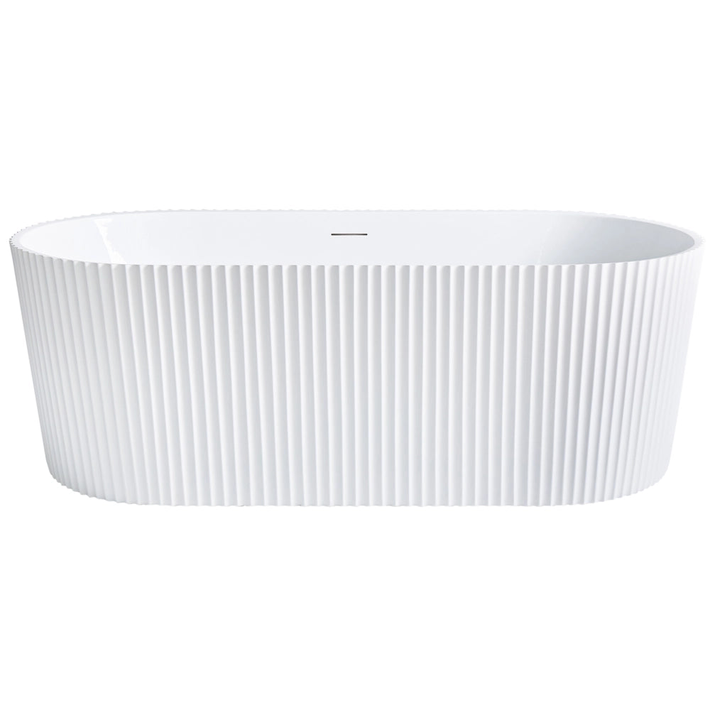 Vasca da bagno freestanding ovale in acrilico bianco opaco 170 x 80 cm Finitura scanalata Bagno in stile moderno