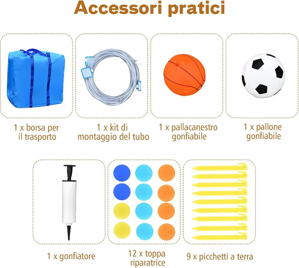 Castello Gonfiabile Per Bambini, Con Scivoli, Muro da Arrampicata e Piscina, Per 3 Bambini 3-10 Anni, Con Borsa di Trasporto e Kit Riparazione (Senza soffiatore)