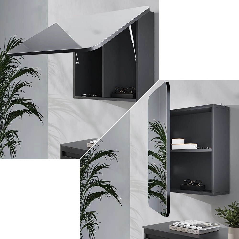 Specchio contenitore bagno Zino, Antracite, 70 x 50 cm con ripiani, Ordine ed eleganza per ogni bagno