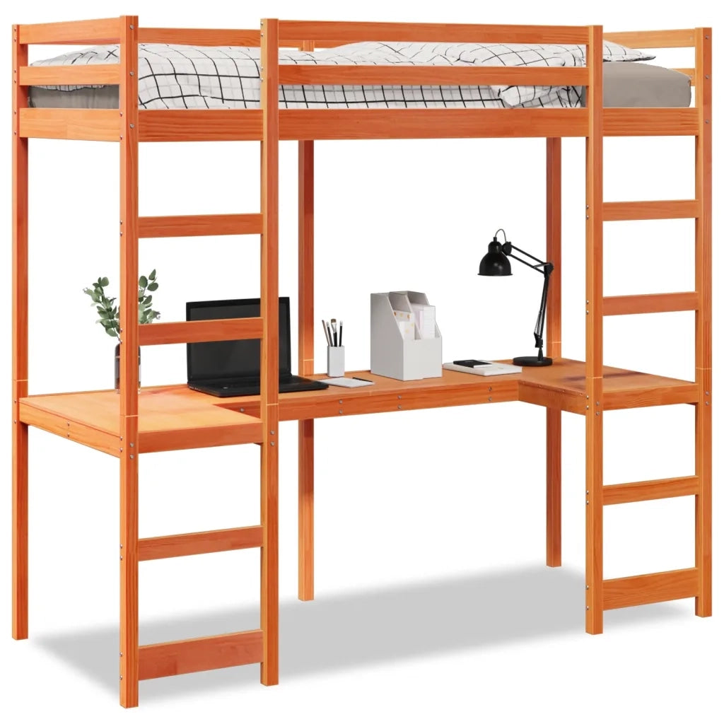Giroletto Soppalco senza Materasso-Struttura Letto Marrone Cera 80x200cm Pino