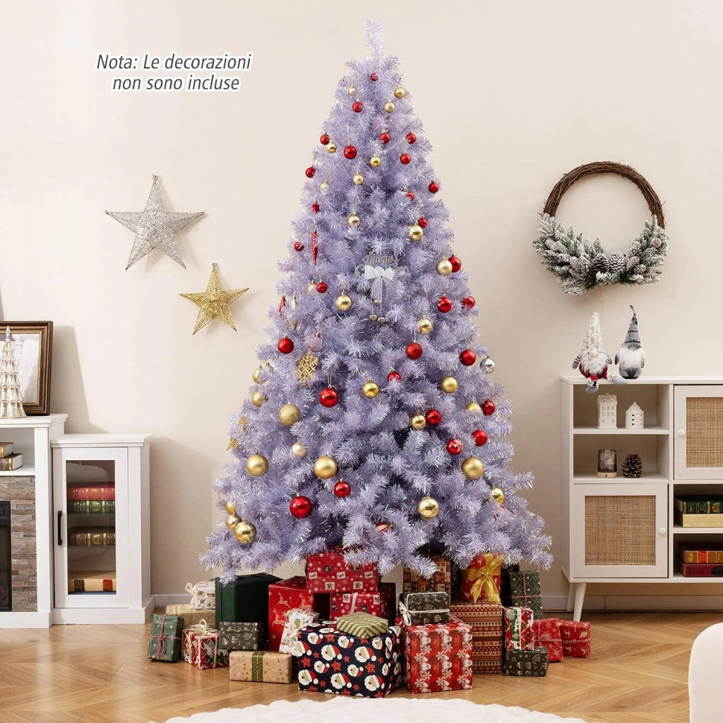 Albero di Natale 225 cm, Albero di Natale Preilluminato con 1300 Rami Folti, 550 Luci LED Bianco Caldo, 8 Modalità e Base, Decorazione Natalizia per Casa e Ufficio (Viola, 225 cm)