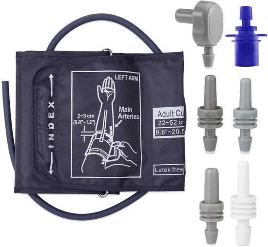 Manchet per misurazione della pressione arteriosa - Dimensioni extra grandi - Adatto per circonferenza braccio 22-52 cm - Compreso 6 connettori - Realizzato in nylon di alta qualità - Per uso medico