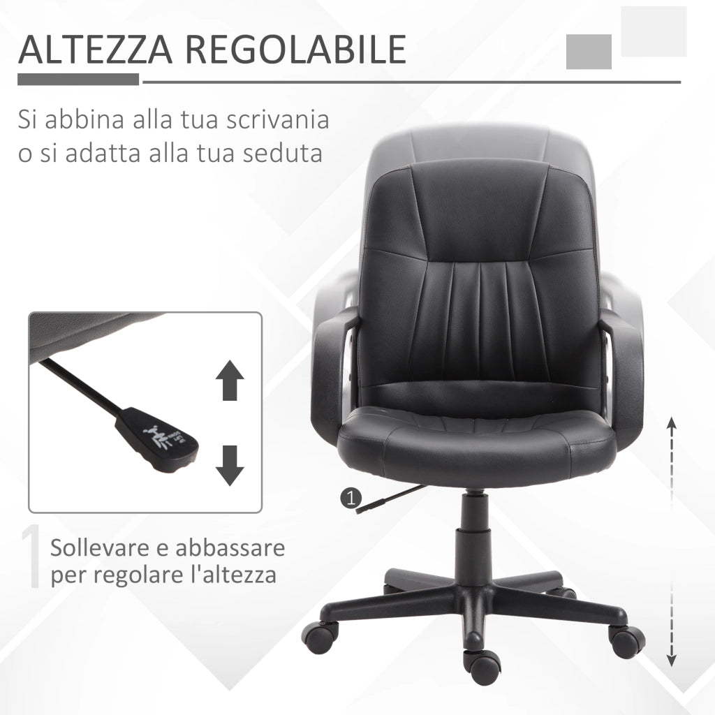 EasyComfort Sedia da Ufficio Ergonomica e Girevole, Poltrona da Ufficio con Altezza Regolabile in Similpelle 60x60x94-103cm Nero