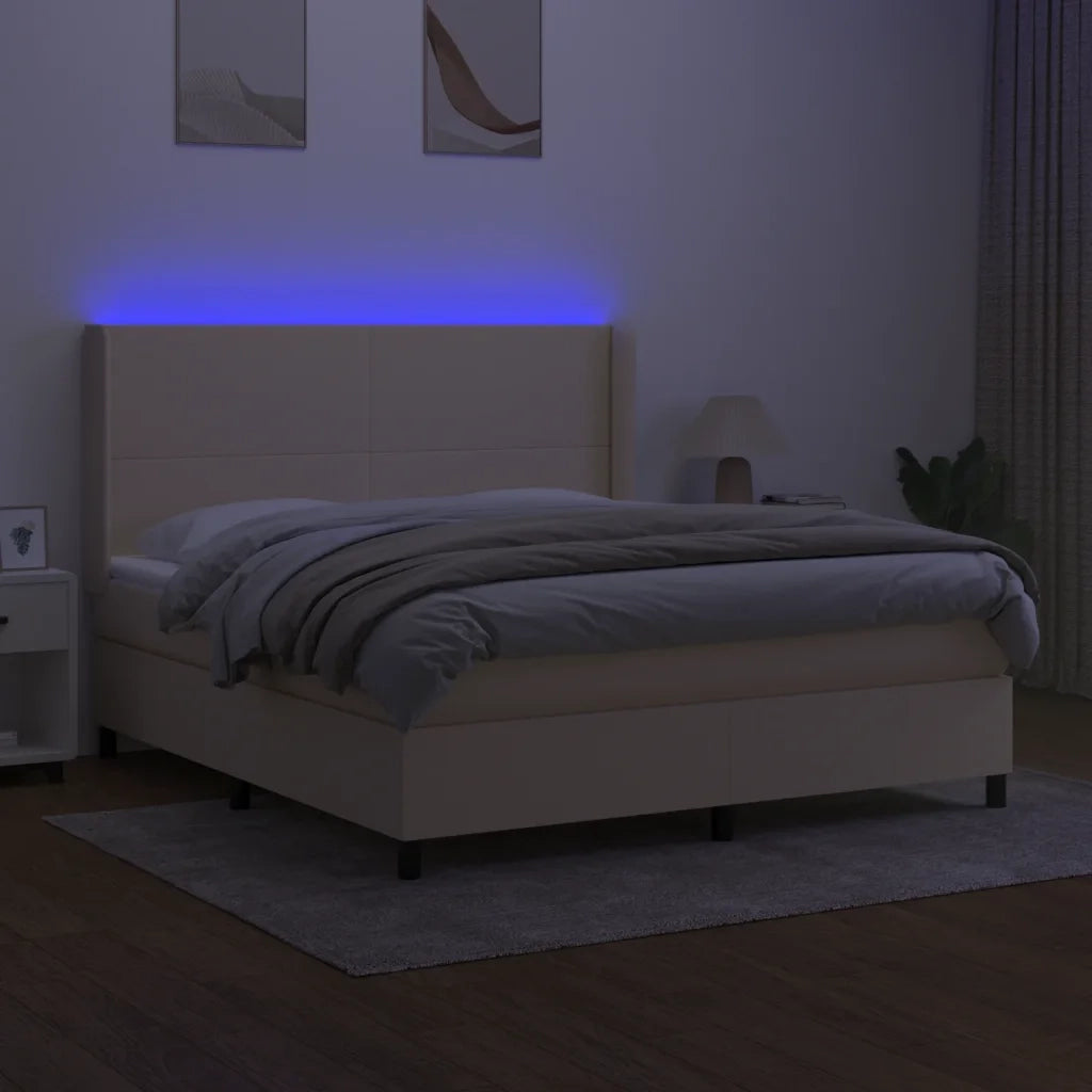 Letto a Molle con Materasso e LED Crema 180x200 cm in Tessuto 3138178