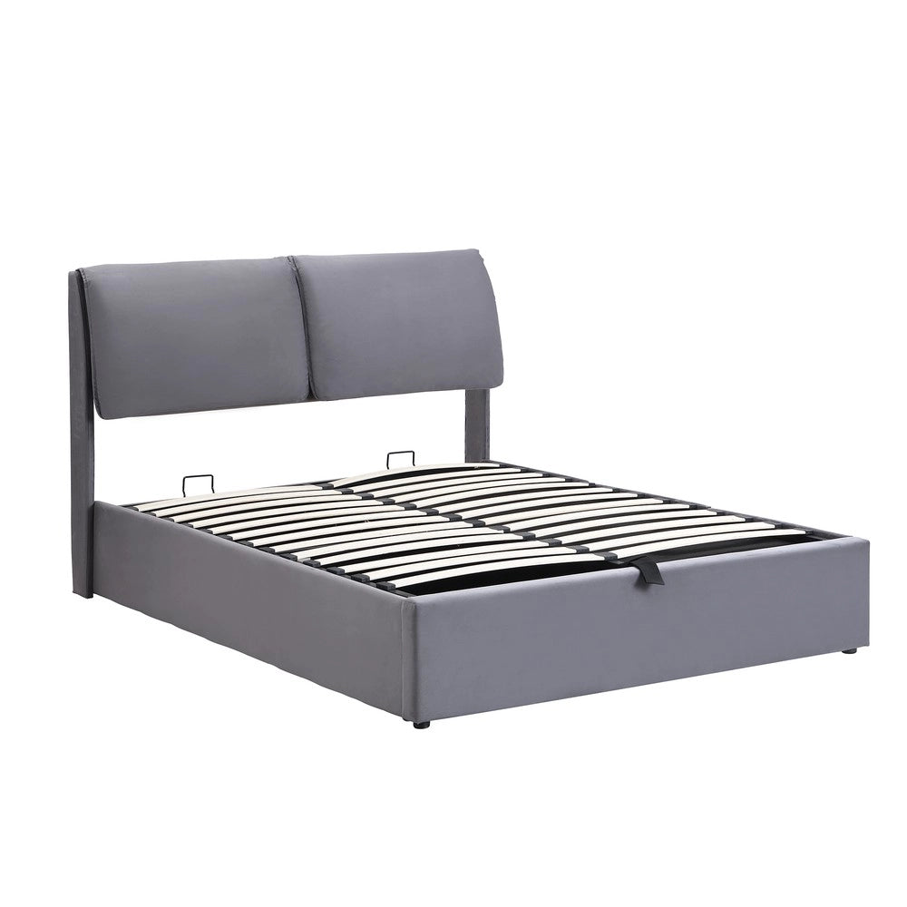 Letto Contenitore Imbottito con Testiera ¨C MINIMAL ¨C Velluto Grigio 140x200 cm