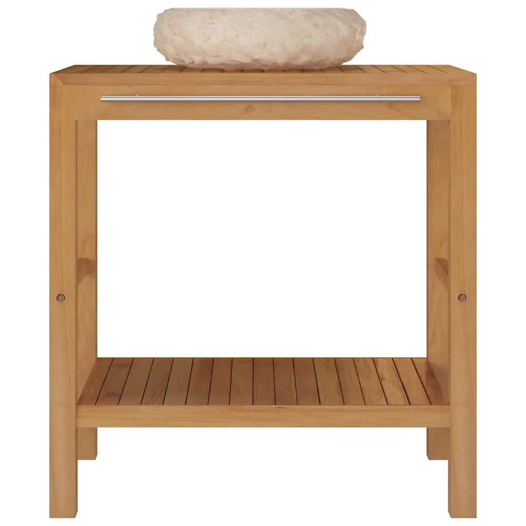 Armadietto da Bagno in Legno di Teak con Lavabo in Marmo Crema