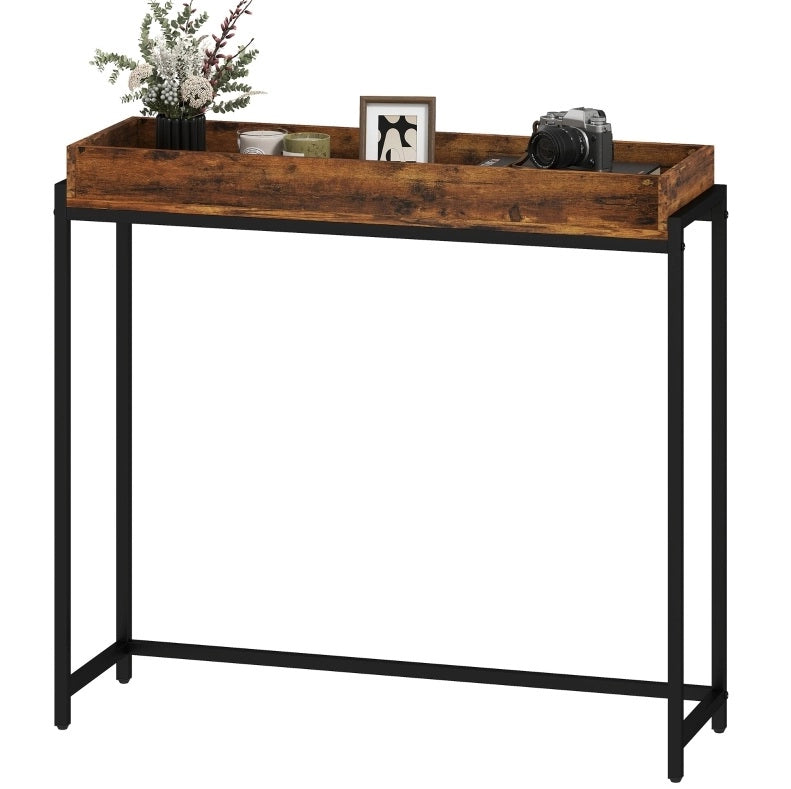 Consolle da ingresso 100x30x91 cm marrone rustico, piano con bordi, metallo e pannello