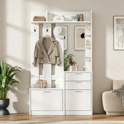 Mobile guardaroba con specchio; 2 cassetti e 2 scarpiere a ribalta in MDF bianco; 110×34×185 cm