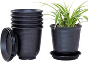 6 pezzi di vasi di plastica neri da 15 cm - Vaschette per piante con pallet di drenaggio