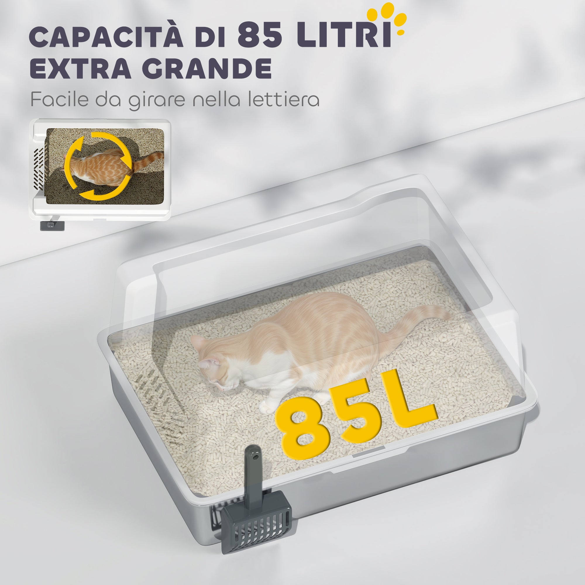 Lettiera per Gatti con Pareti Rialzate 71x50,8x35,5 cm Vassoio in Acciaio Bianco