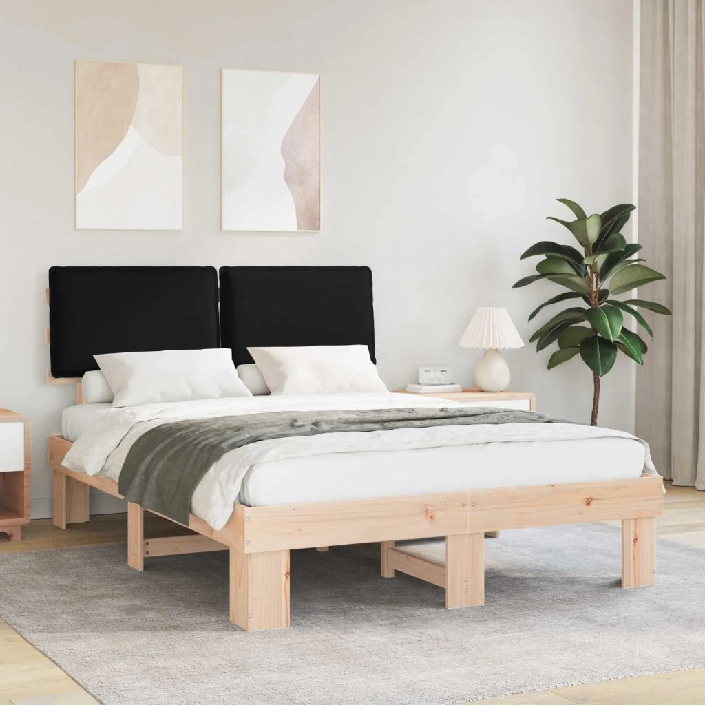 Letto con Testiera Rivestita Nero 135 x 190 cm Pino massello 877291