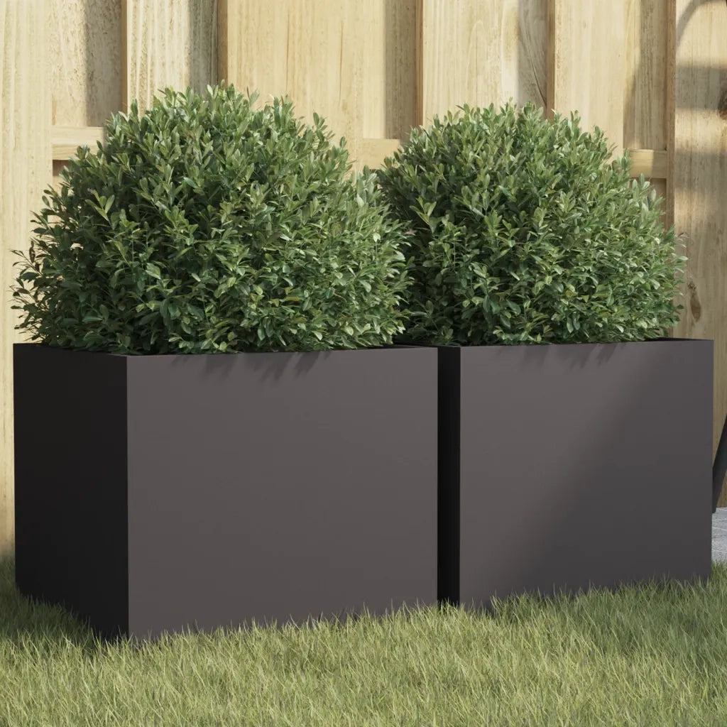 2 pz Fioriere | Cassetta per fiori | Vaso Nere 32x30x29 cm in Acciaio