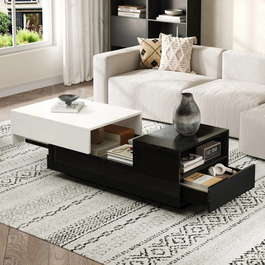 TAVOLINO DA SALOTTO 100 x 50 x 38 cm Bianco/Nero in pannello di particelle con 2 cassetti