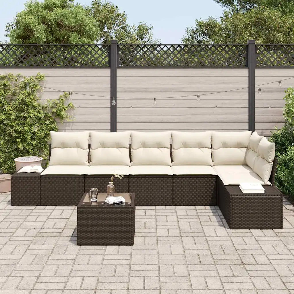 Set Divano da Giardino 7 pcs Marrone e Crema polyrattan 3347088