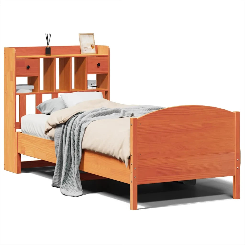 vidaXL Letto Libreria senza Materasso Marrone Cera 75x190 cm in Pino