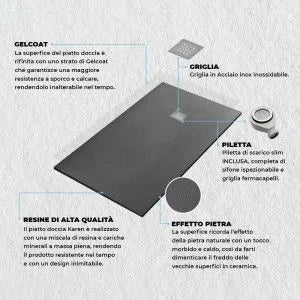 Piatto doccia filo pavimento 70x140 in resina Karen pietra ardesia