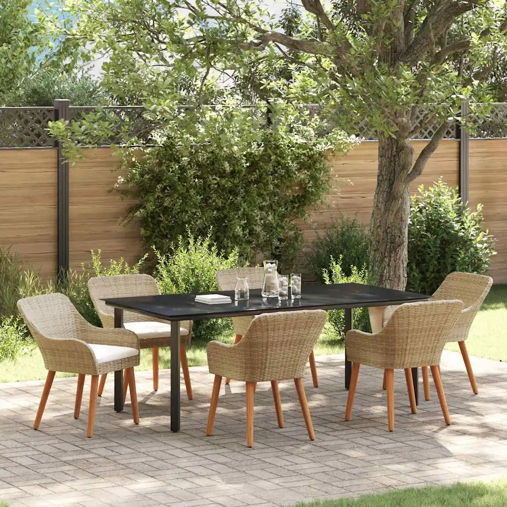 Set da Pranzo per Giardino con cuscino 7 pcs Beige polyrattan 3261703