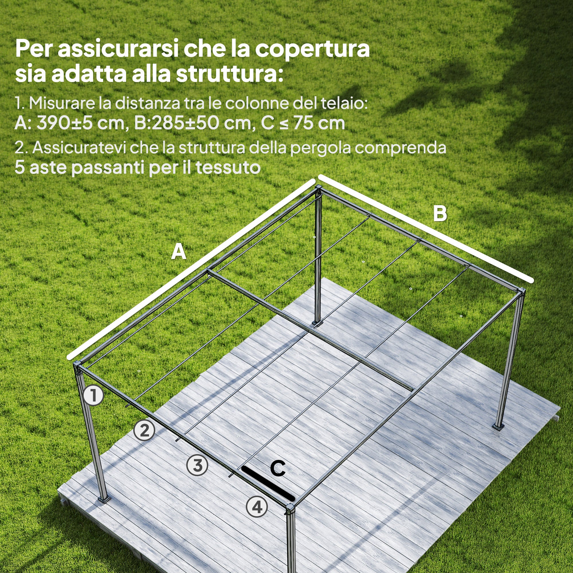 Telo Pergola per Esterni 392x350 cm Anti UV con 8 Fori di Drenaggio in Poliestere Beige