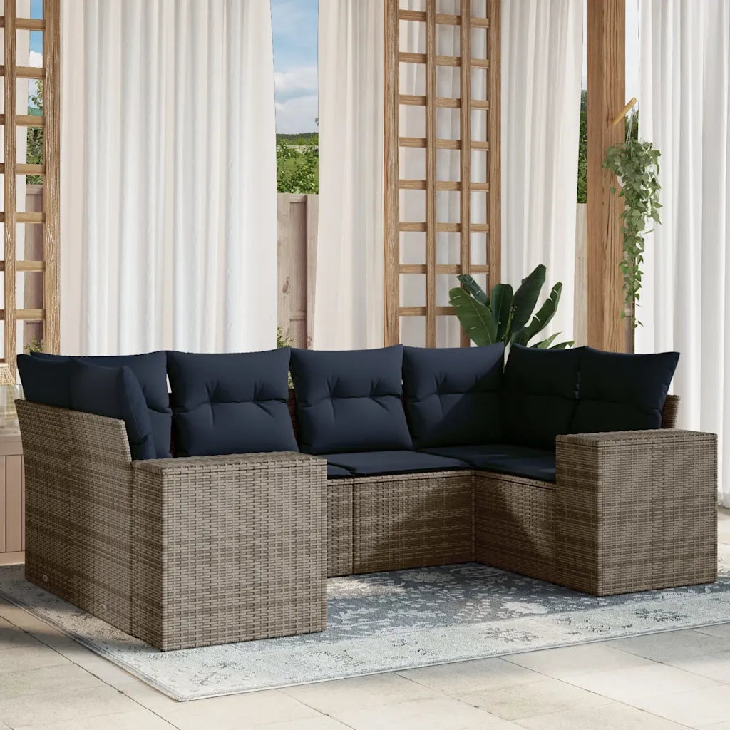 Set Divani da Giardino 6 pz con Cuscini Grigio in Polyrattan 3222980