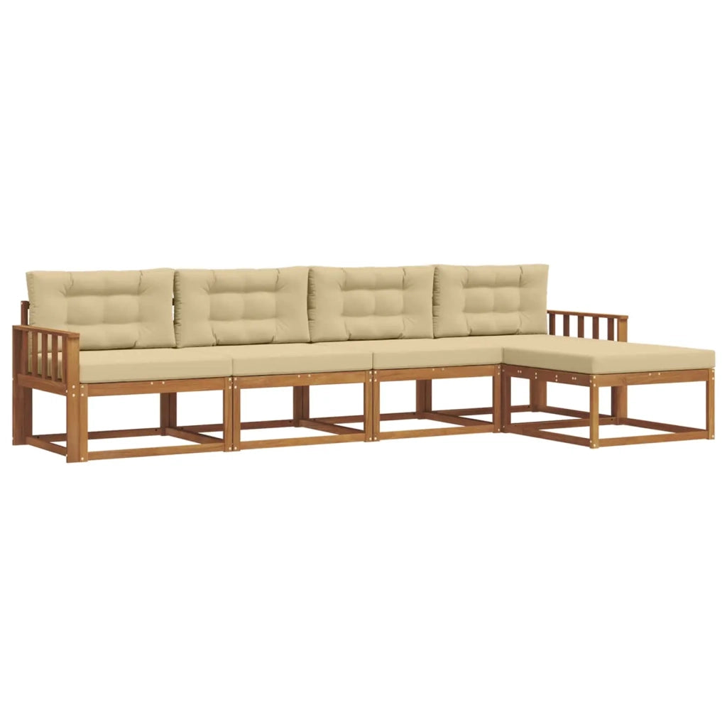 Set di divani da esterno con cuscino 5 pcs Naturale e Beige