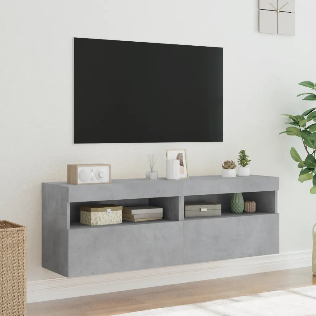 Mobili TV a Parete con Luci LED 2pz Grigio Cemento 60x30x40 cm 837190