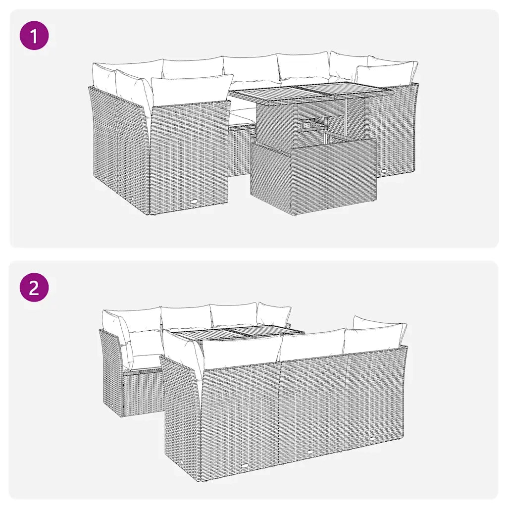 Set Divani da Giardino 7 pz con Cuscini Grigio in Polyrattan