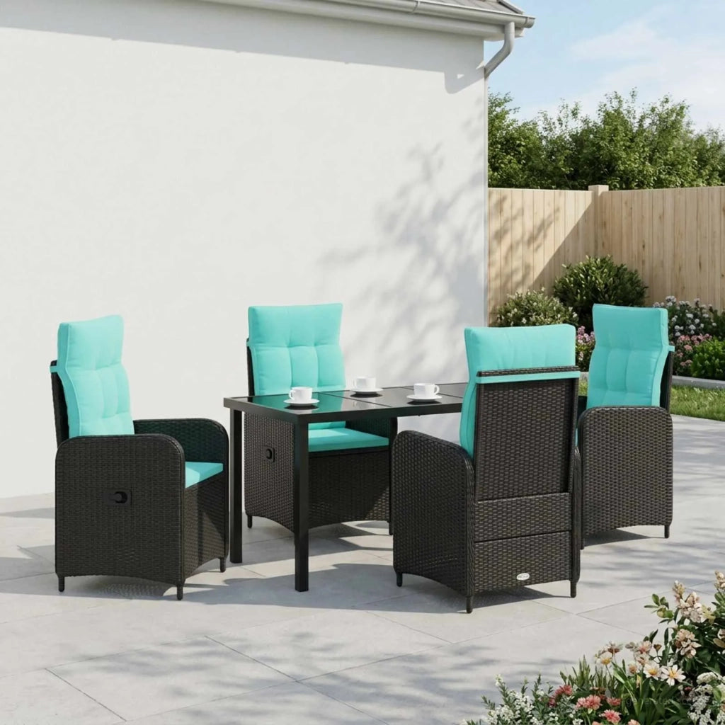 Set da pranzo per esterni 5 pz Nero e Turchese polyrattan 3422434
