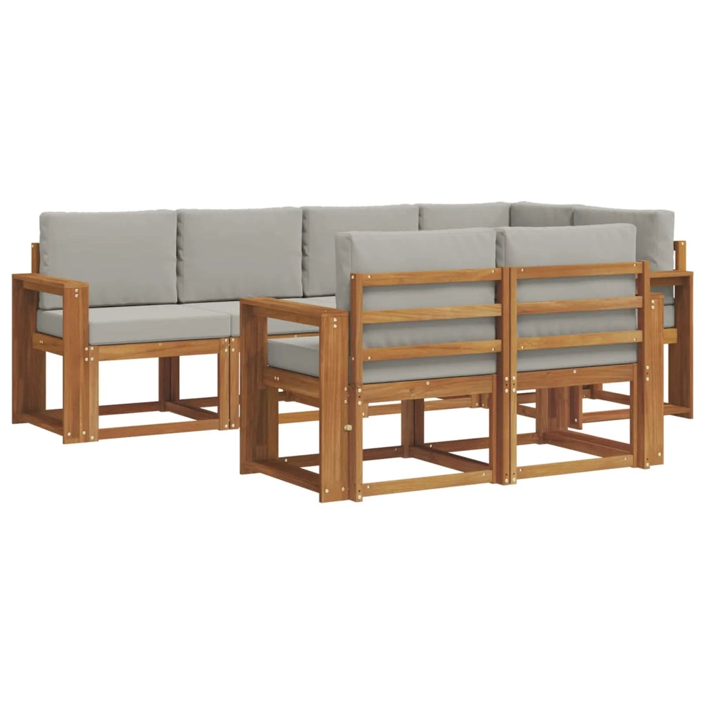 Set di divani da esterno 7 pcs Grigio Naturale e Chiaro