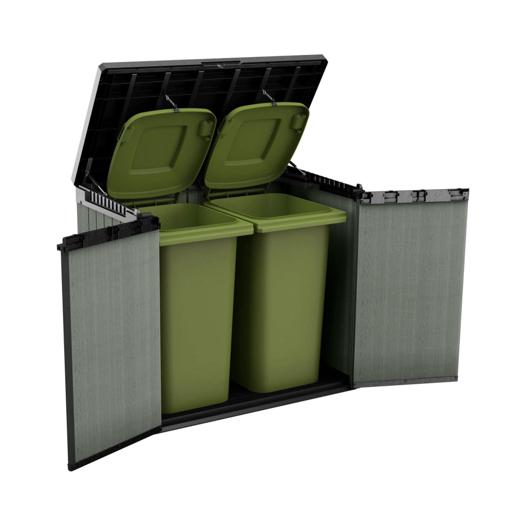 Armadio da esterno Napanee, Mobile outdoor, Mobiletto giardino multiuso, Contenitore per balcone o garage, 140x80 h120 cm, Verde
