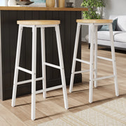 Sgabello da bar Set da 2 con Doppio Poggiapiedi e Piedini Regolabili, in MDF e Metallo Bianco