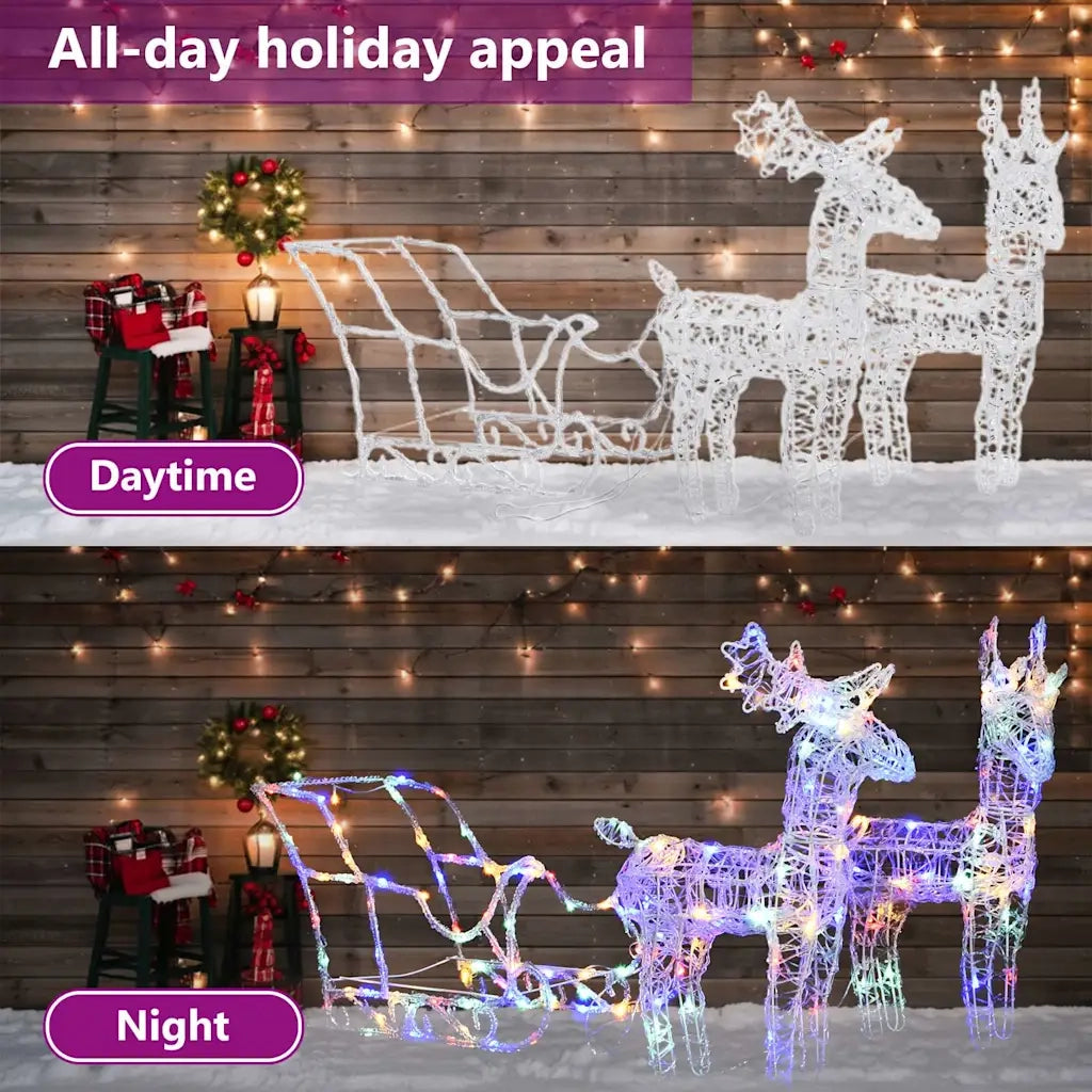 Decorazione Natalizia Renne e Slitta 160 LED 130 cm in Acrilico