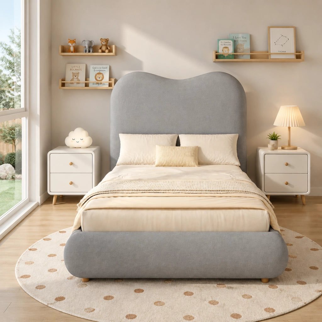 Letto Contenitore per Bambini Singolo 90x200 cm con Testiera Imbottita - Grigio