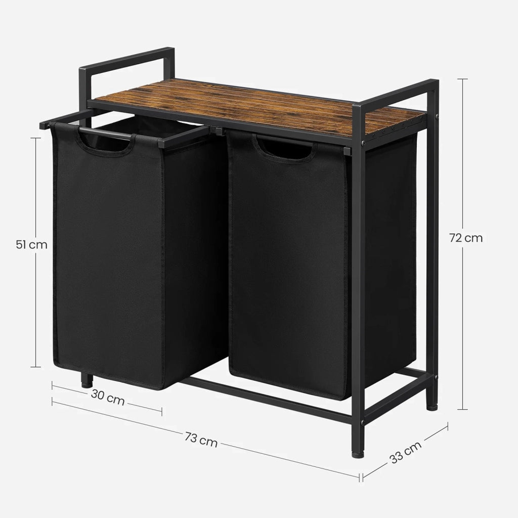 Cesto portabiancheria con 3 scomparti e 1 ripiano rimovibile per sacchetti capacità 38 litri per sacchetto per bagno o lavanderia nero 12_0006764