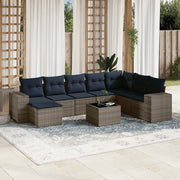 Set Divani da Giardino 9 pz con Cuscini Grigio in Polyrattan 3222970
