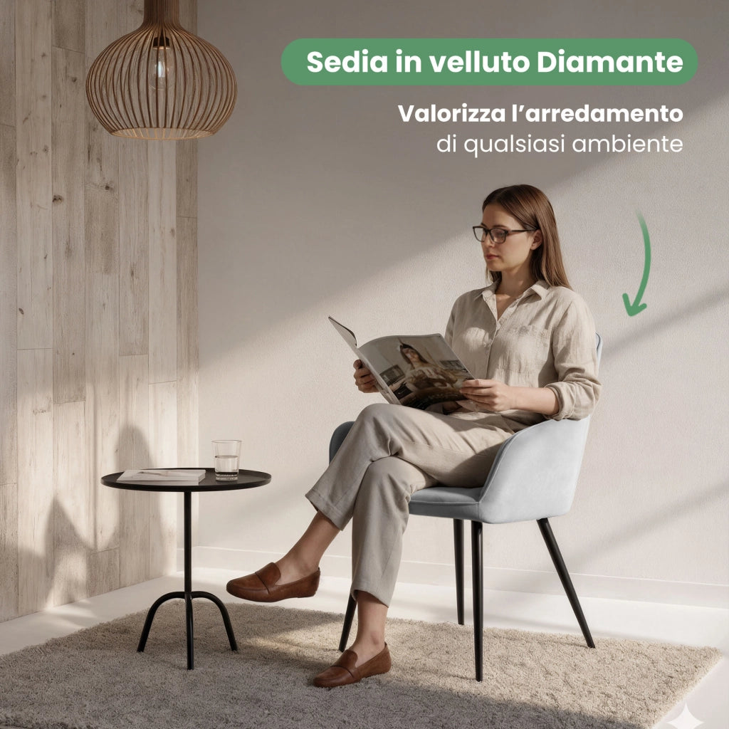 Set di 2 Sedie in velluto trapuntato DIAMANTE Grigio gambe nere