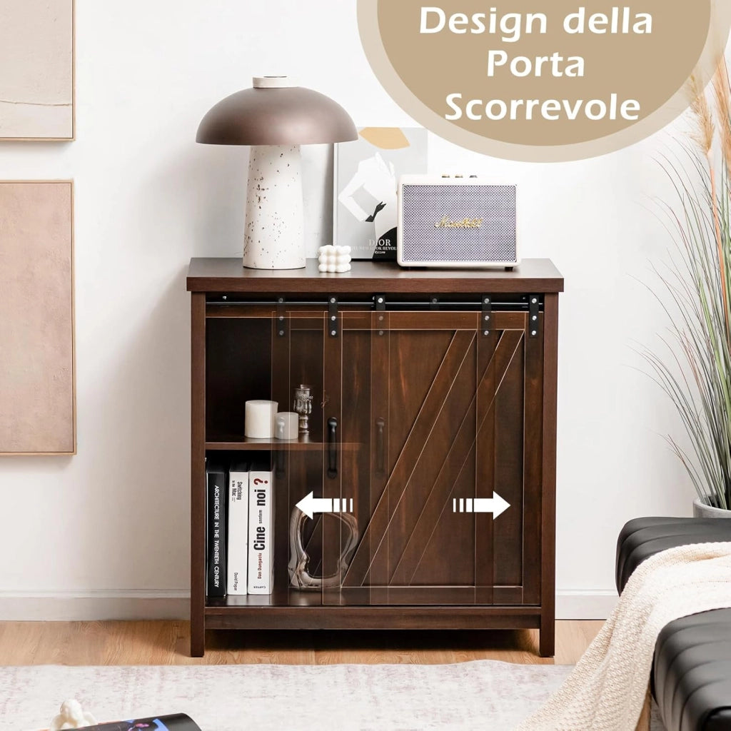 Credenza da Cucina, Armadietto Salvaspazio in Legno con Serranda Scorrevole e 4 Scomparti, Mobiletto a Buffet per Soggiorno, Ingresso e Camera da Letto, 80 x 40 x 82 cm