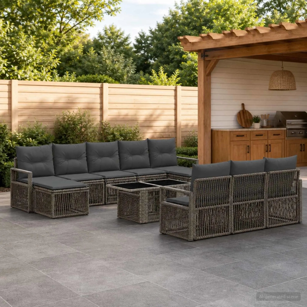 Set Divano da Giardino 11 pz Grigio e Grigio Scuro polyrattan 3437159