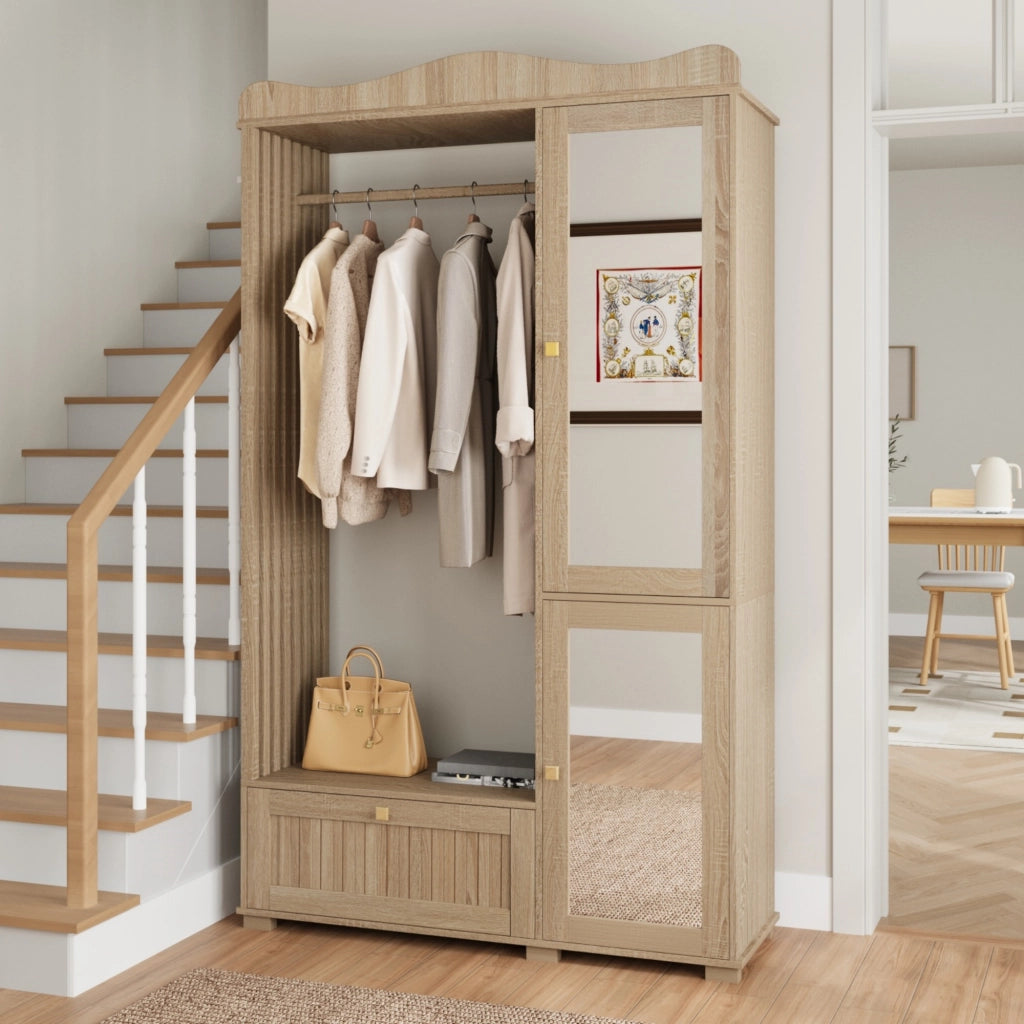 Armadio con Specchio e Appendiabiti ¨C MINIMAL ¨C Bianco, 2 Ante, Cassetti