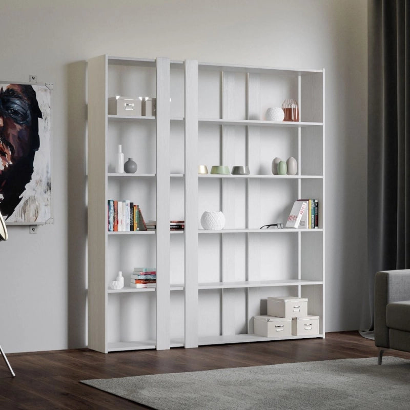 Composizione Libreria A Kato 6R 2 fianchi 4 fasce lunghe - Bianco Frassino