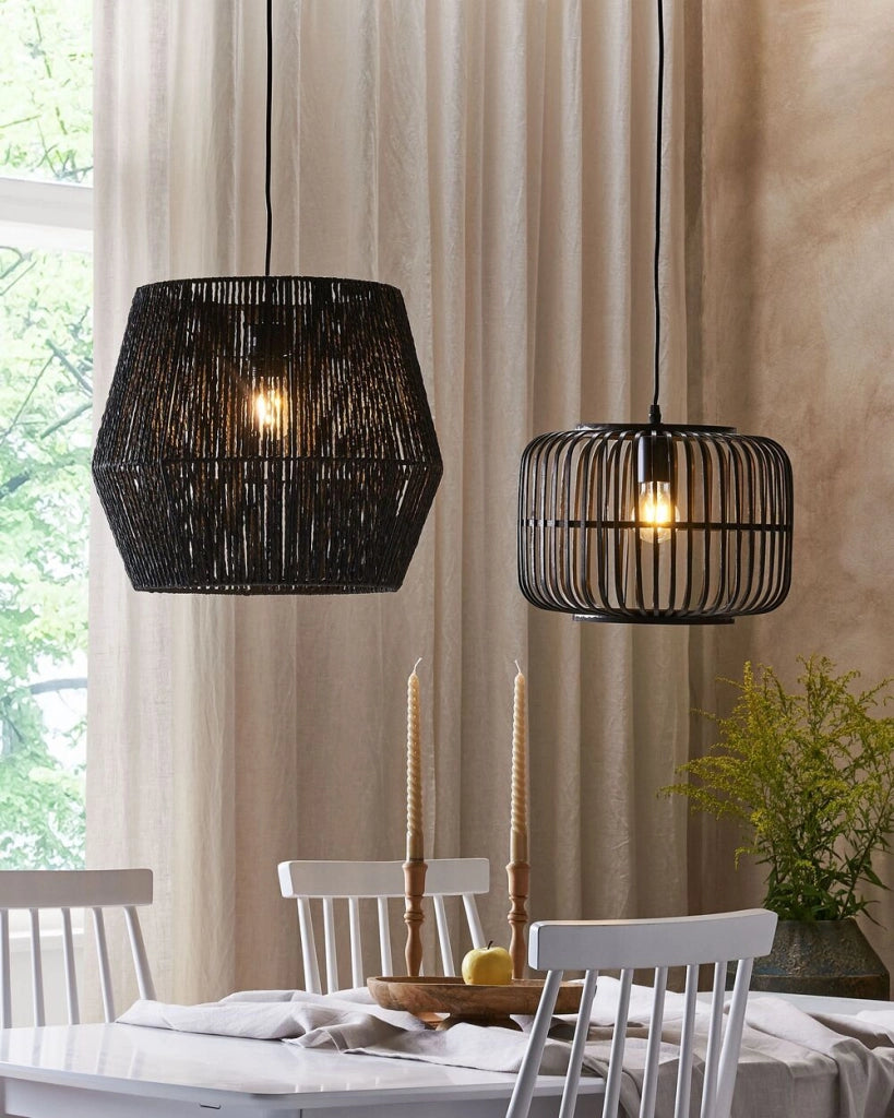 Lampadario a sospensione legno di bambù nero 128 cm lampadario a gabbia boho