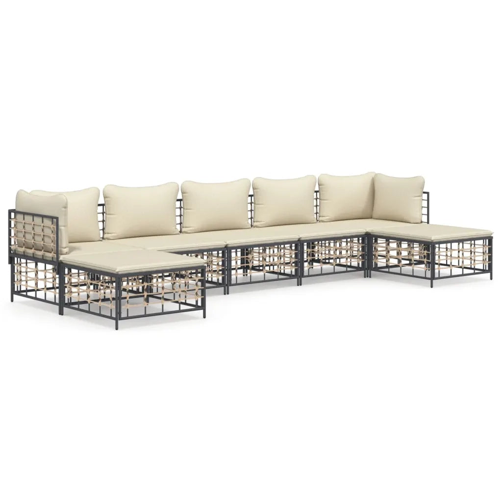 Set Divani da Giardino 7 pz con Cuscini Antracite in Polyrattancod mxl 124496