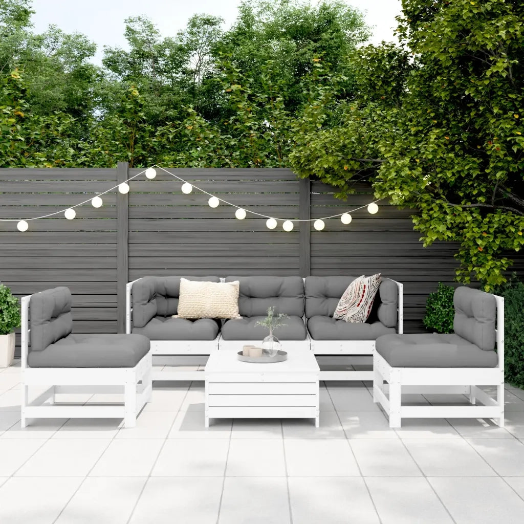 Set Divani da Giardino 6 pz Bianco in Legno Massello di Pino 3250721