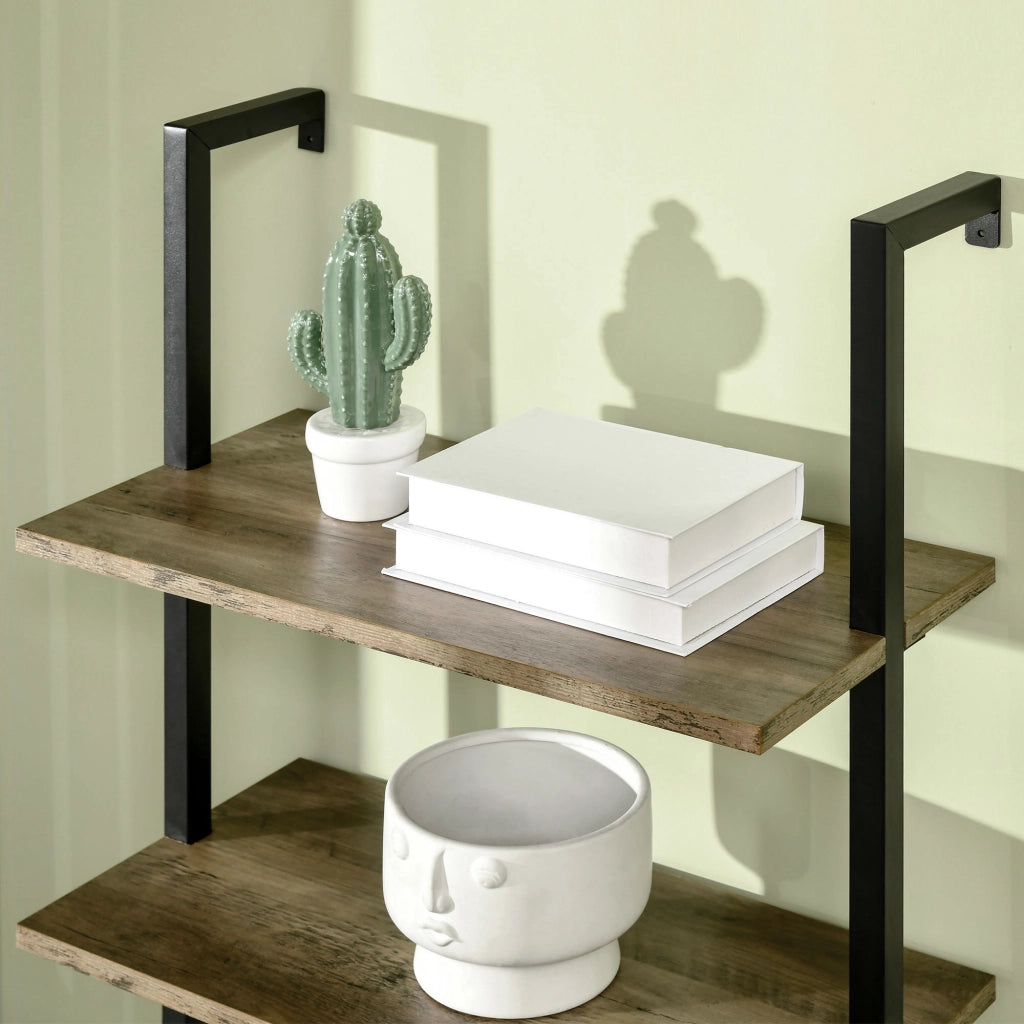EasyComfort Libreria Moderna a Scala con 5 Ripiani e Dispositivo Antiribaltamento, Design a Muro, in Legno e Metallo, 60x30x184.5 cm, Marrone