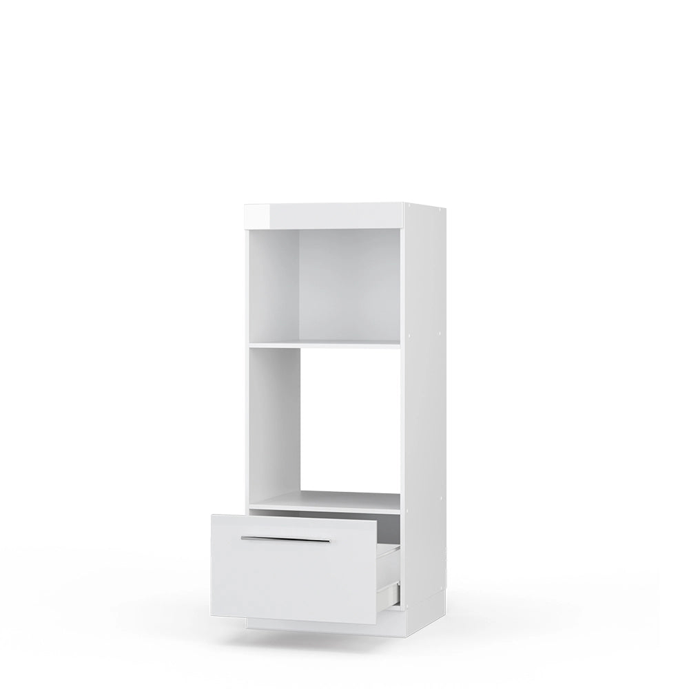 Mobile cucina microonde Fame-Line Bianco lucido/Bianco 60 cm aperto Vicco