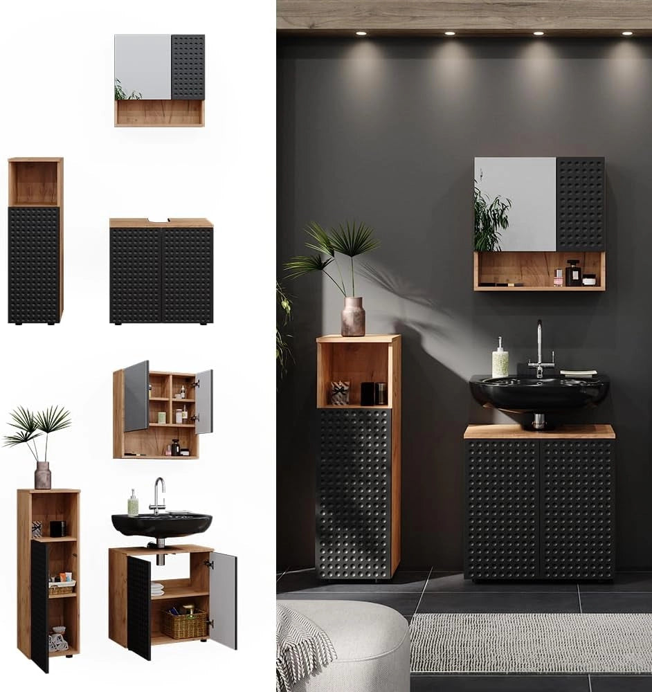 Set mobili bagno Irma, Antracite puntinato, 3 parti